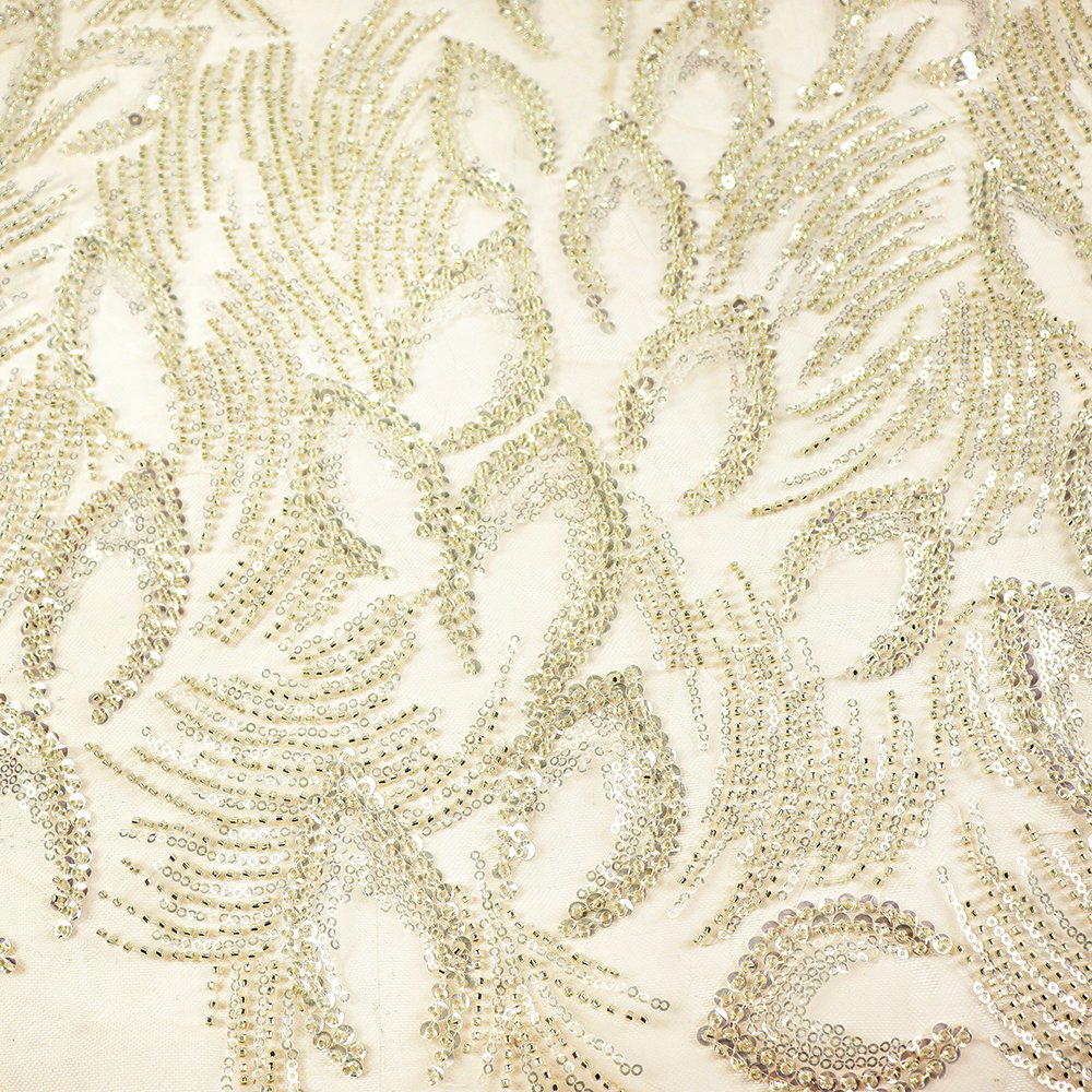 Wholesale price luxury beaded lace fabric bridal lace fabric beaded luxury for wedding dress and premium evening dress