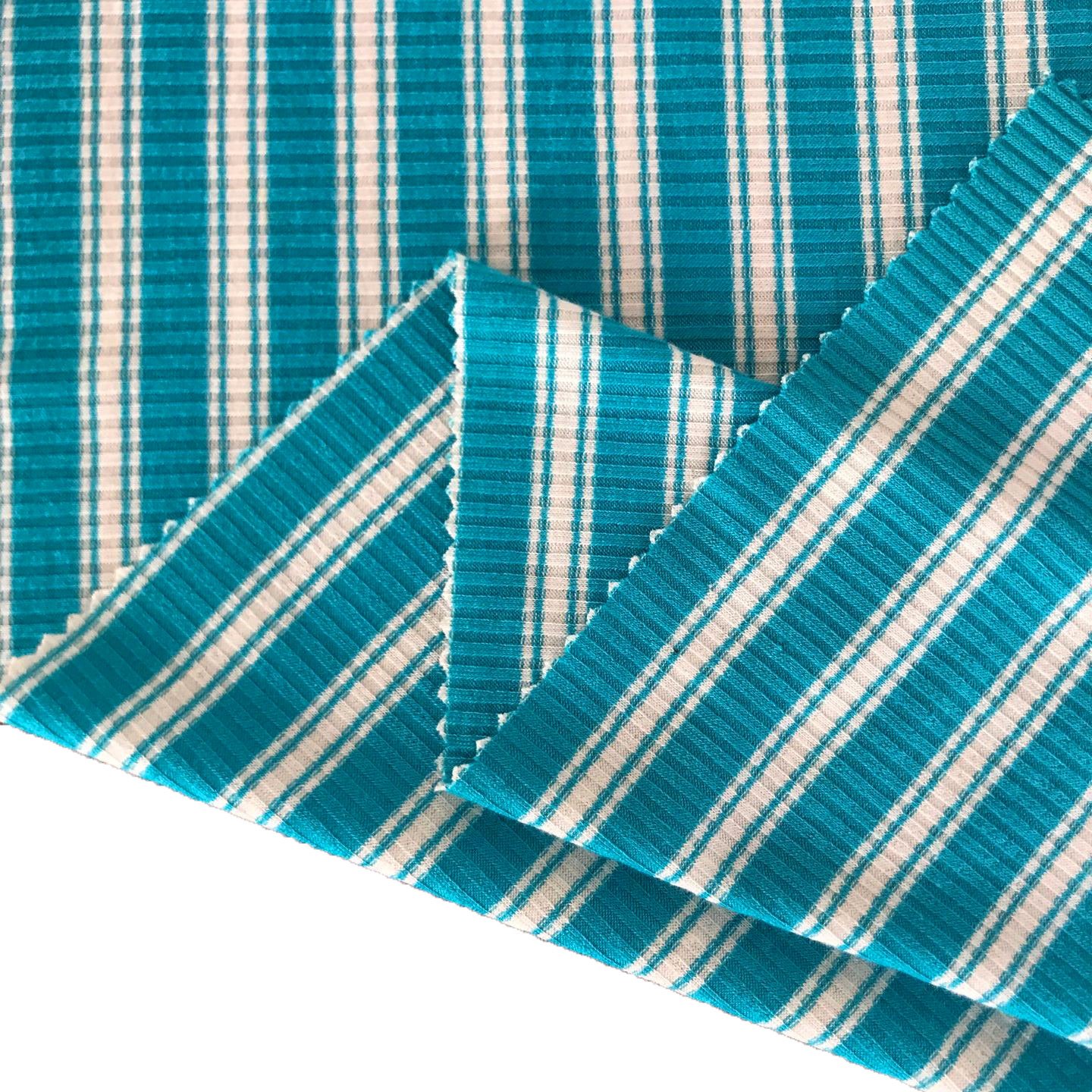 Wholesale Custom Striped Yarn Dyed Recycled Polyester Spandex Knitted Stretch 3*3 Rib Fabric For Clothing