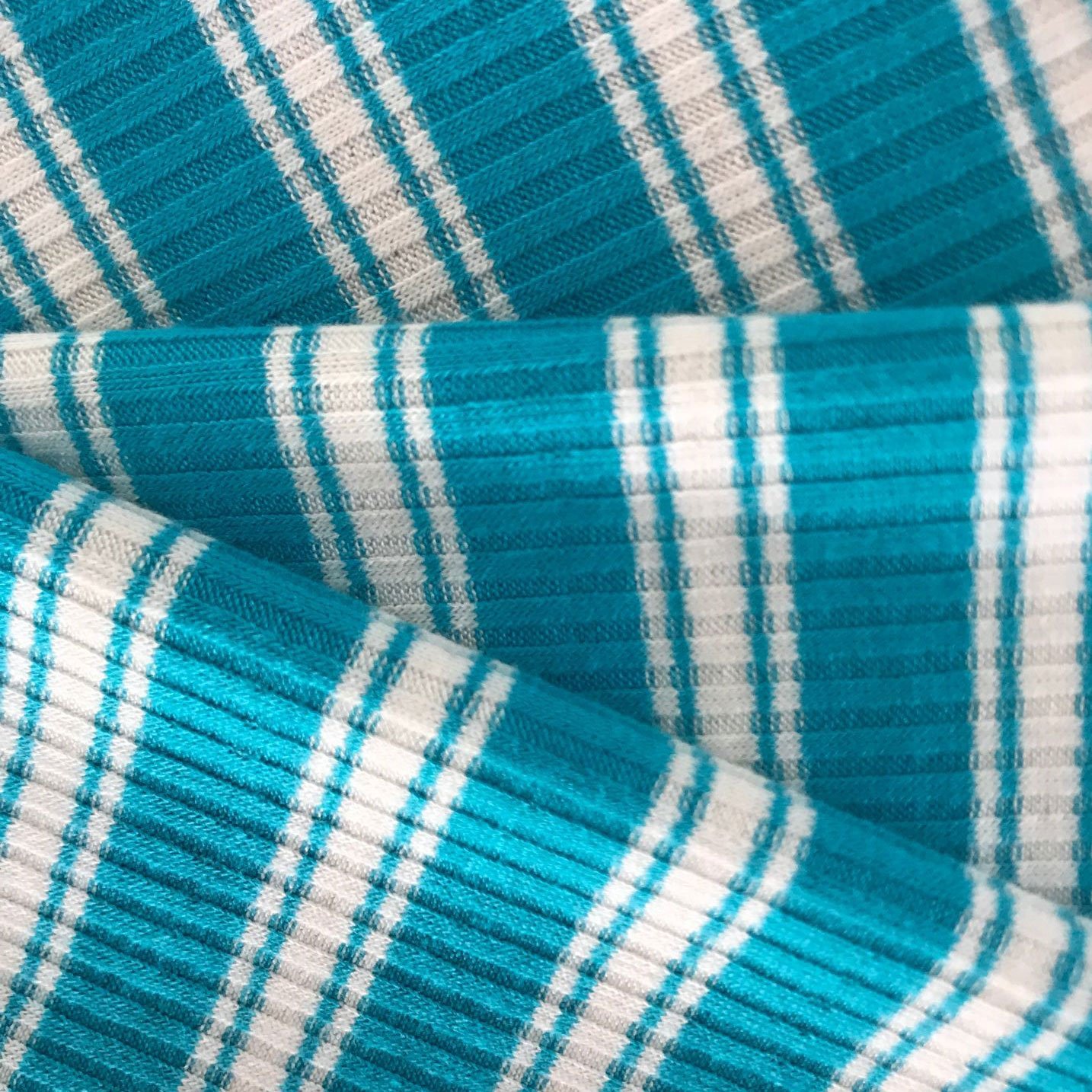 Wholesale Custom Striped Yarn Dyed Recycled Polyester Spandex Knitted Stretch 3*3 Rib Fabric For Clothing