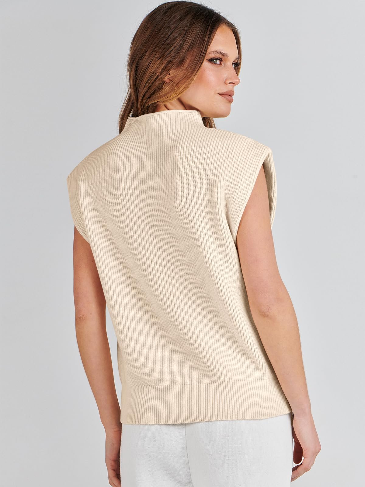 Women's Sublimation Mock Neck Sleeveless Sweater Vest Casual Cap Sleeve Knit Pullover Women Trendy Ribbed Outwear