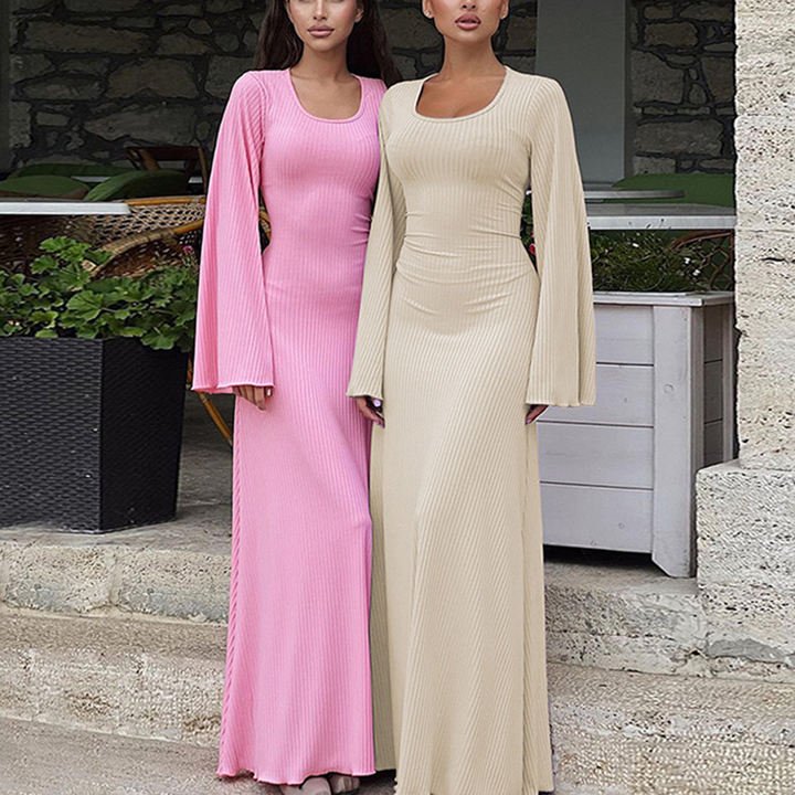 Autumn Women Clothing Casual Slim Fit Slit Street Stretch Knit Ribbed Sexy Long Sleeve Wrap Bandage Bodycon Casual Dress