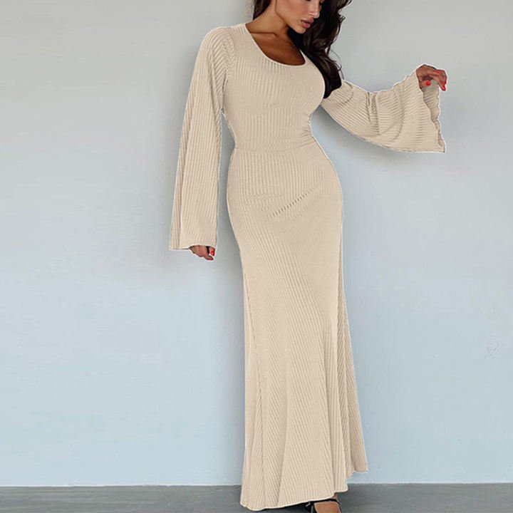 Autumn Women Clothing Casual Slim Fit Slit Street Stretch Knit Ribbed Sexy Long Sleeve Wrap Bandage Bodycon Casual Dress