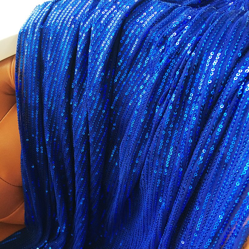 Wholesale Straight Multicolor Shiny 3mm Sequins Embroidery 4 Stretch Striped Mesh Sequin Fabric for Women Wedding Evening Dress