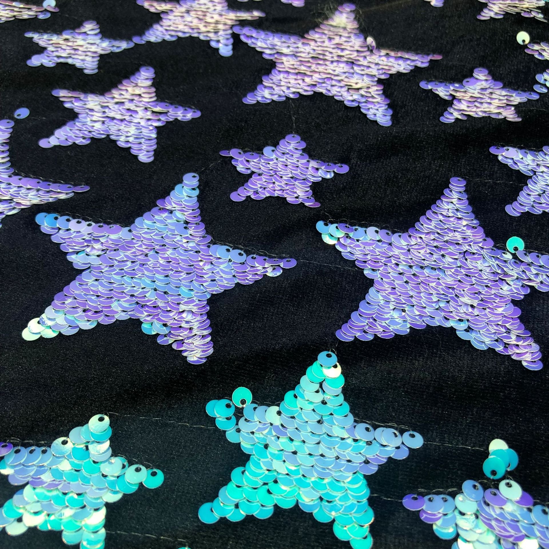 100%Polyester Star Pattern Sequin Velour Embroidery 5mm Double Sided Magic Beaded Embroidery Sequin Fabric