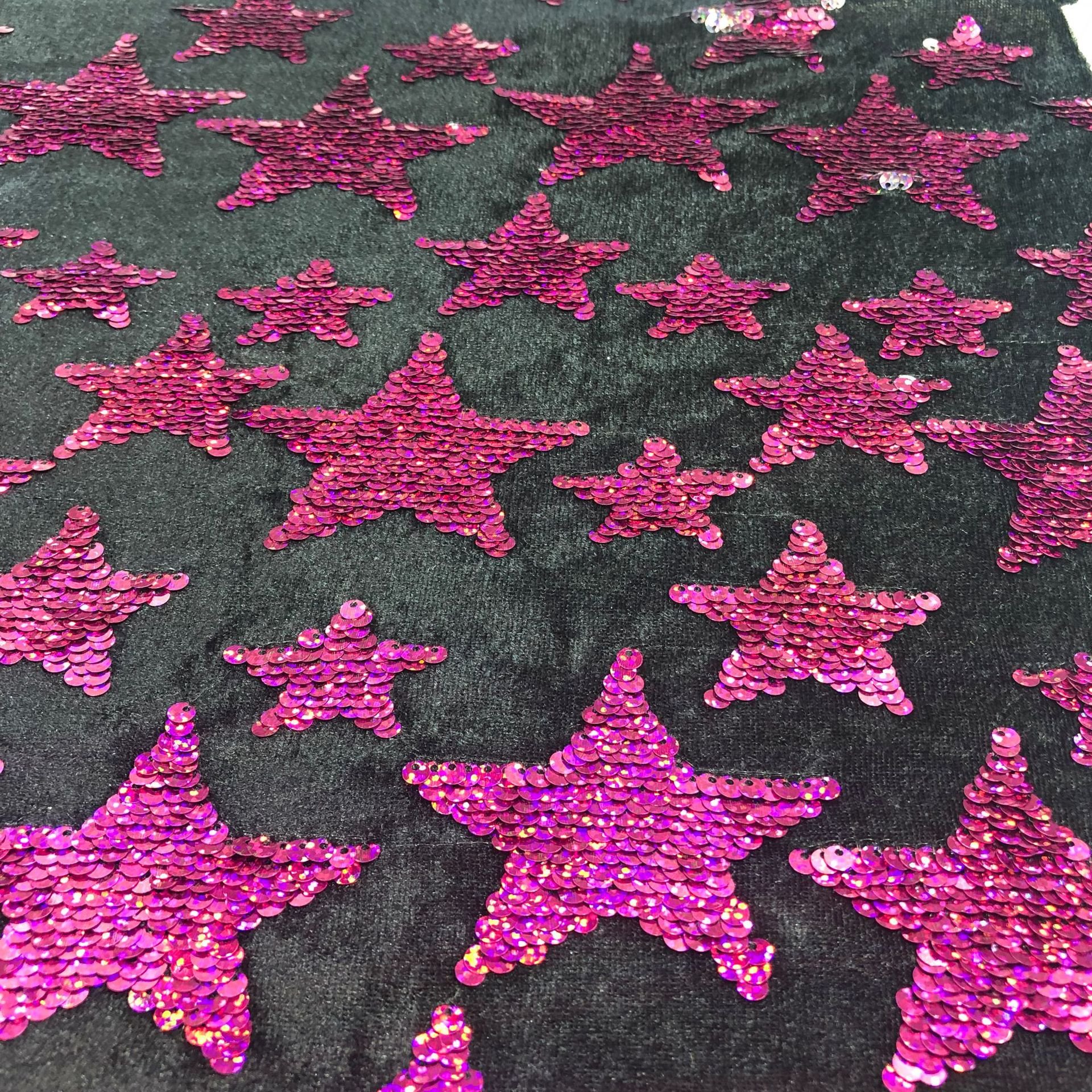 100%Polyester Star Pattern Sequin Velour Embroidery 5mm Double Sided Magic Beaded Embroidery Sequin Fabric