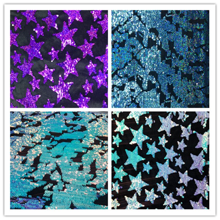 100%Polyester Star Pattern Sequin Velour Embroidery 5mm Double Sided Magic Beaded Embroidery Sequin Fabric