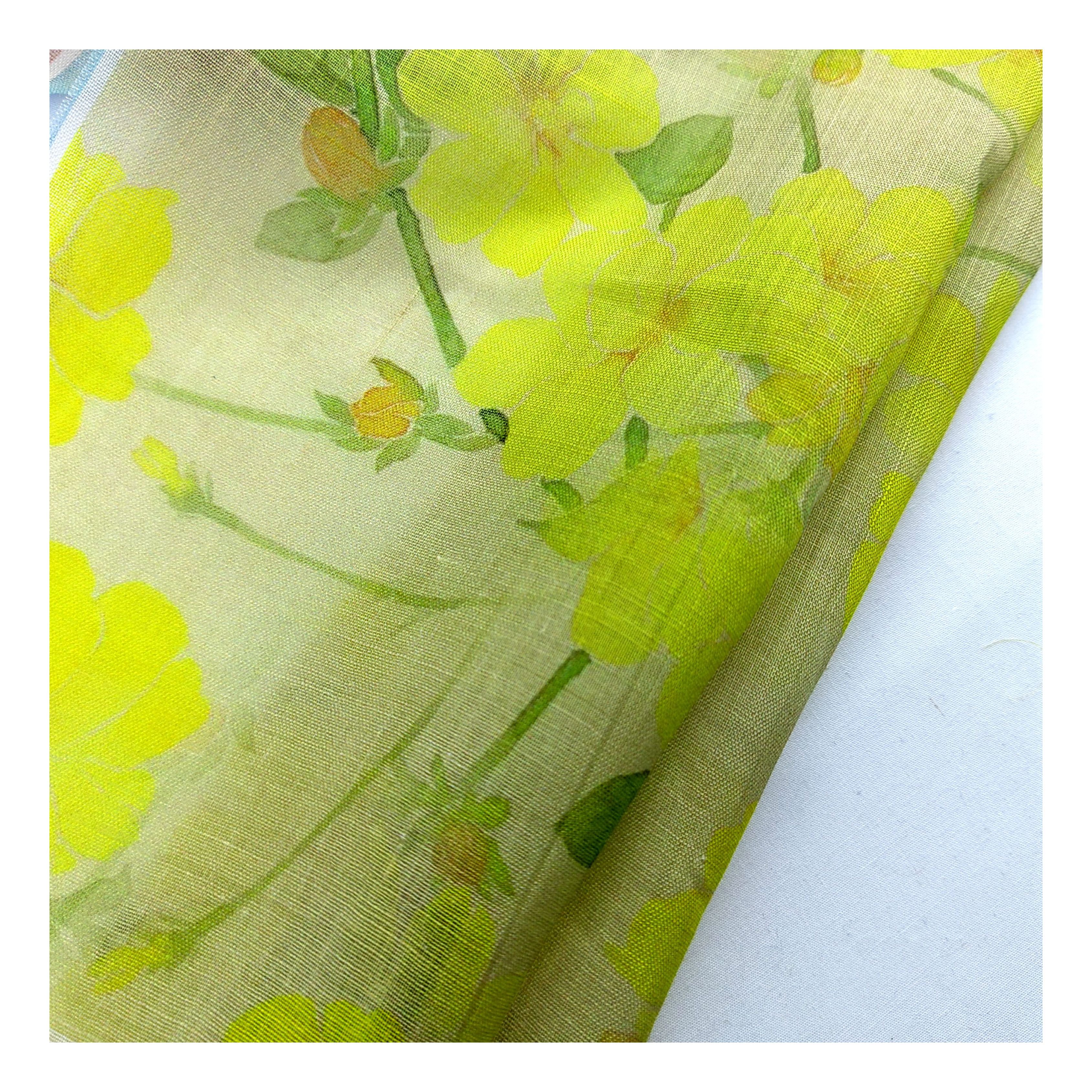 wholesale high quality summer red blue yellow floral print fabric 100% ramie linen fabric for girl's clothing