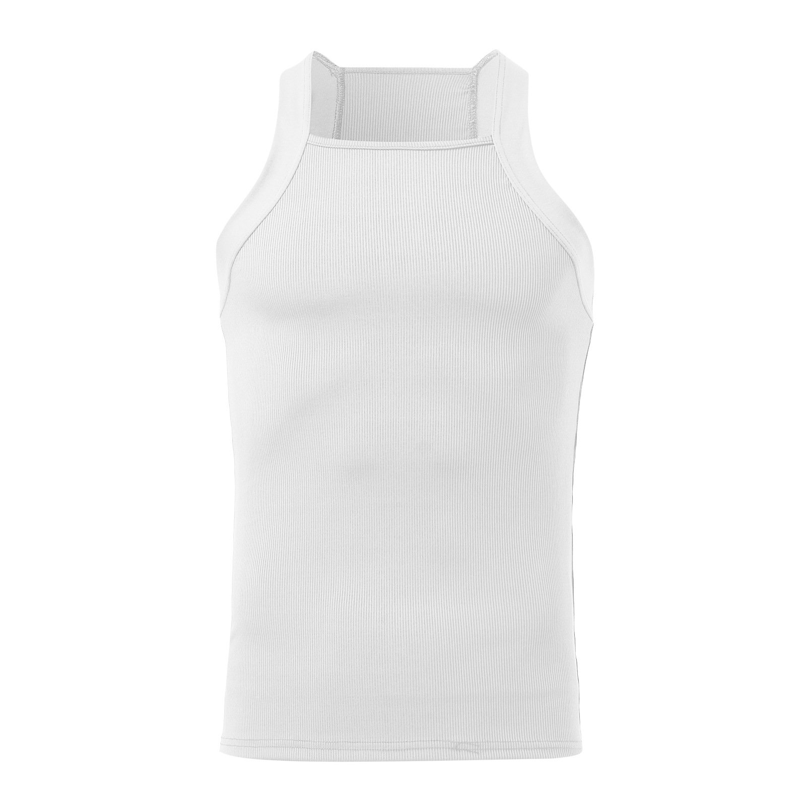 Custom Men Tank Tops Square Neck Sleeveless Solid Color Summer Casual Vests Fitness Hollow Streetwear Rib Men Vest Tank Tops