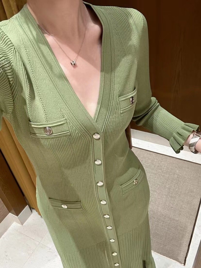 sandro dress women Spring new French fashion ladies dress elegant fashion slim ruffled midi knit dress boutique clothing women