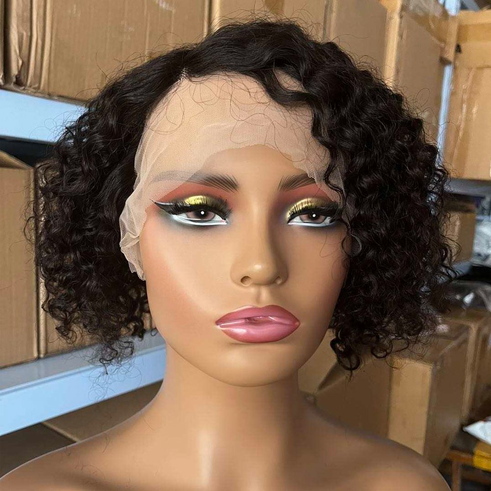 Cheap Perruque 13x4 T Lace Frontal Pixie Cut Curly Wig,Bleached Knots Short Brazilian Wig,Hd Lace Human Hair Wig For Black Women