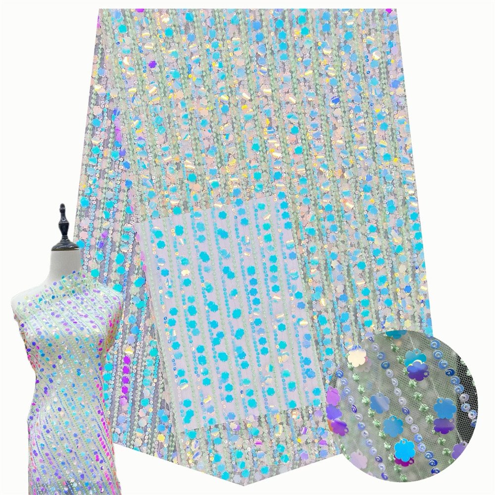 Wholesale High Quality Custom Tulle Mesh Fabric With Glitter Sequins fabric Sequin Lace Fabric For Dress Party