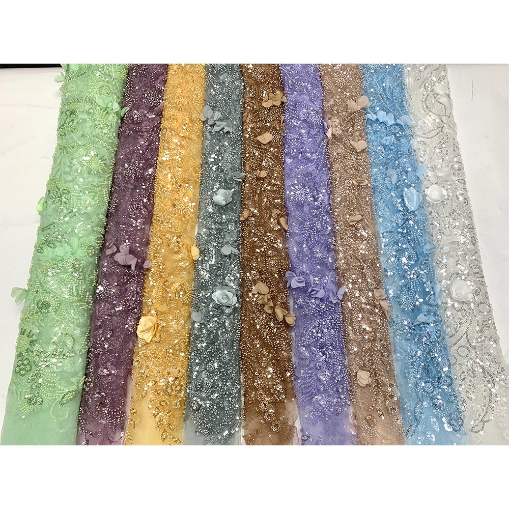 High Quality Colorful Voile Embroidery Fabrics 3D Flower Lace Fabric For Women Dress