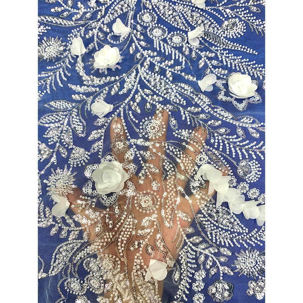 High Quality Colorful Voile Embroidery Fabrics 3D Flower Lace Fabric For Women Dress