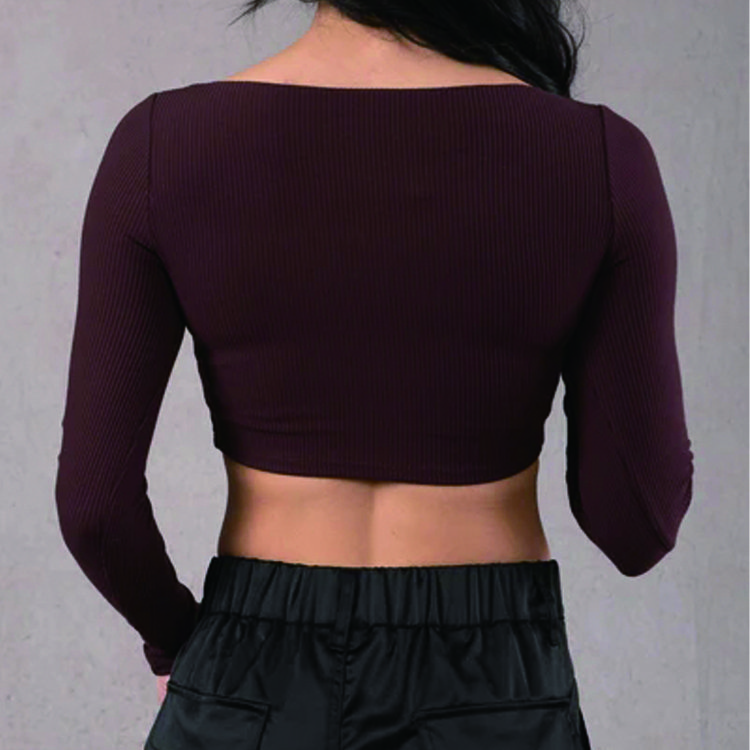 Custom Logo Women's Ribbed Knit Crop Top T-shirt Gym Wholesale Cotton Spandex Long Sleeve tops Women's long sleeve T-shirts