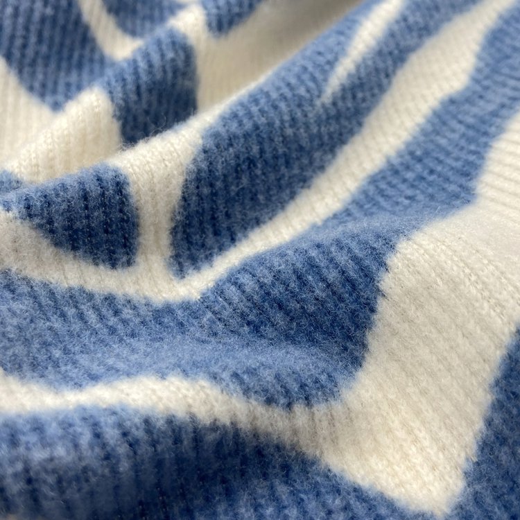 Warm 88% polyester 7% rayon 5% spandex custom digital printed 230GSM brushed rib hacci fabric for sweater