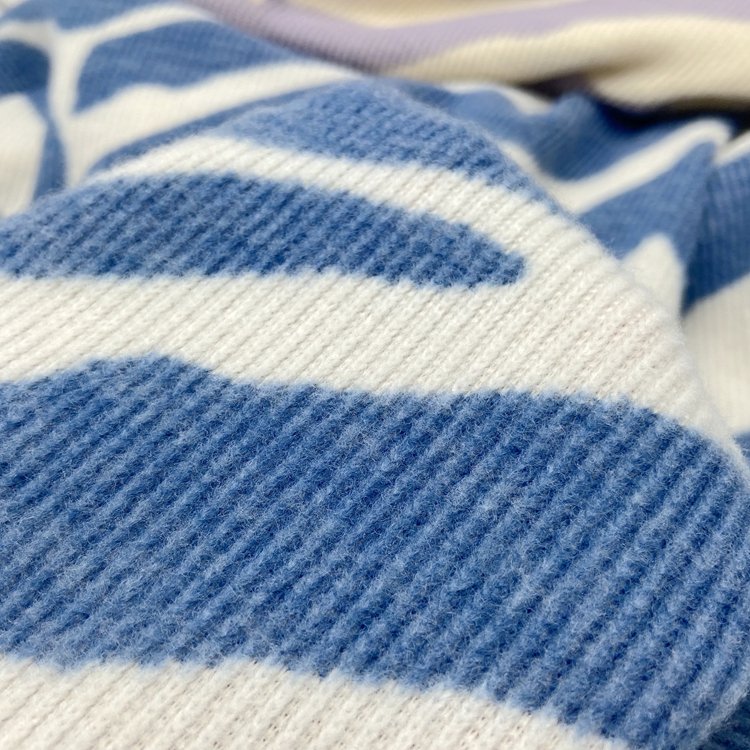 Warm 88% polyester 7% rayon 5% spandex custom digital printed 230GSM brushed rib hacci fabric for sweater