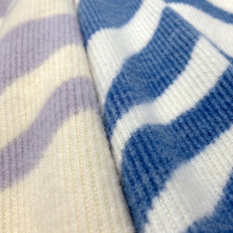 Warm 88% polyester 7% rayon 5% spandex custom digital printed 230GSM brushed rib hacci fabric for sweater
