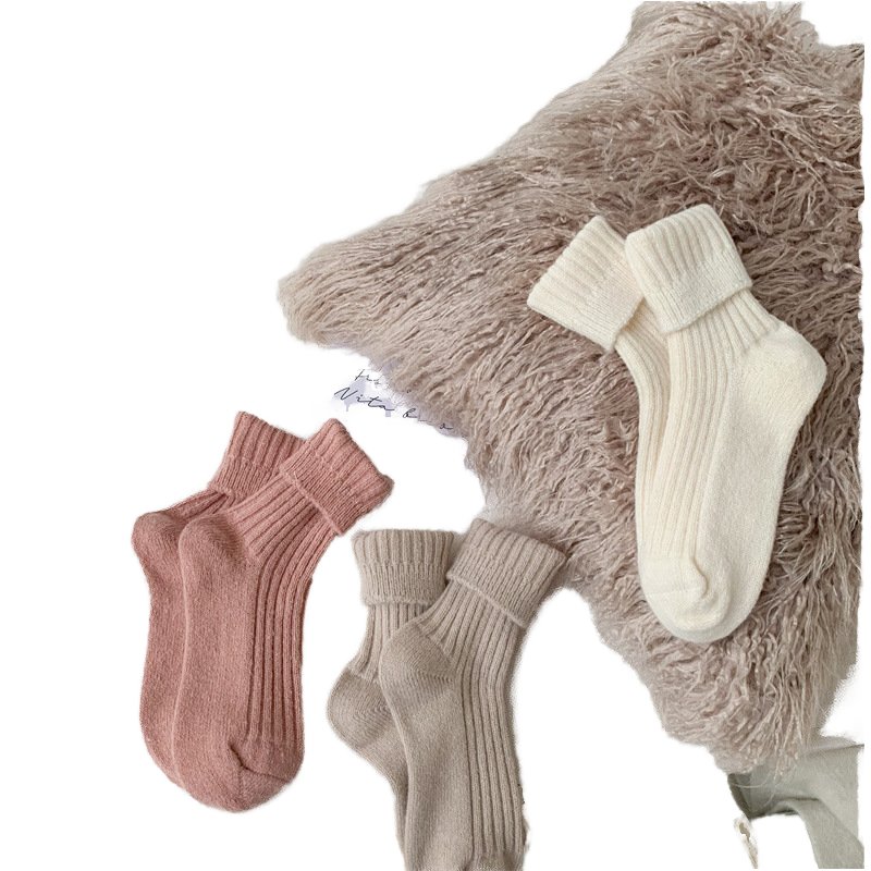 Winter Warm Cozy Cashmere Socks for Ladies Soft Knitted Wool Crew Anti-Slip Feature Available Rib Pink Black White-from Yiwu