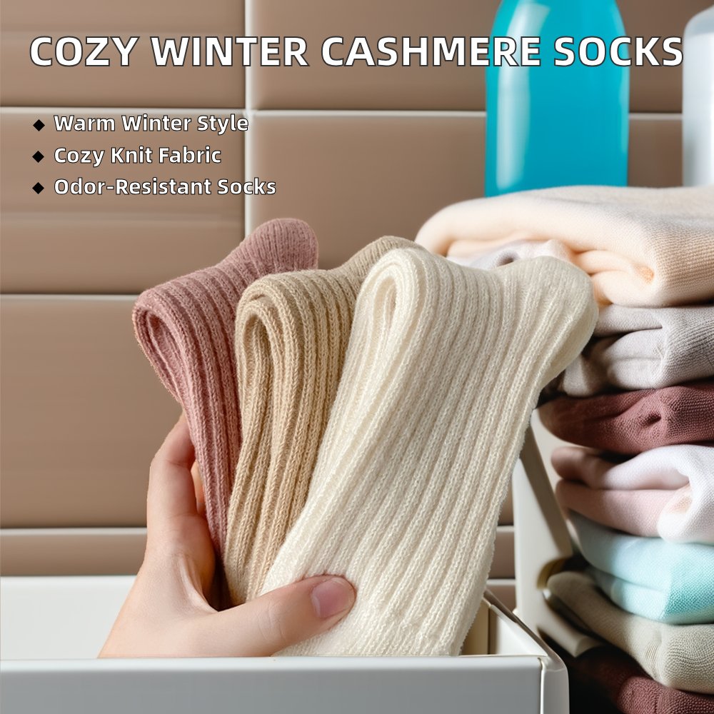 Winter Warm Cozy Cashmere Socks for Ladies Soft Knitted Wool Crew Anti-Slip Feature Available Rib Pink Black White-from Yiwu