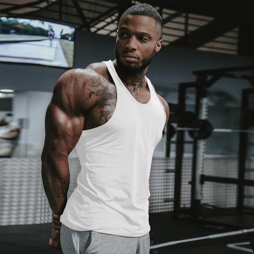 Hot ModelSolid Color Wide Shoulder Tank Top Mens Tank Top Custom Logo Workout Gym Y Back Mens Stringer Tank Top quick-drying