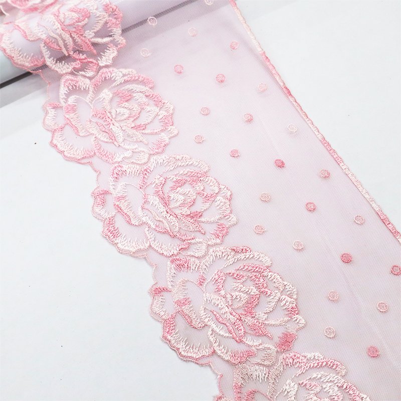 Elegant pink gradient 17cm lace embroidery with floral patterns lace applique trim
