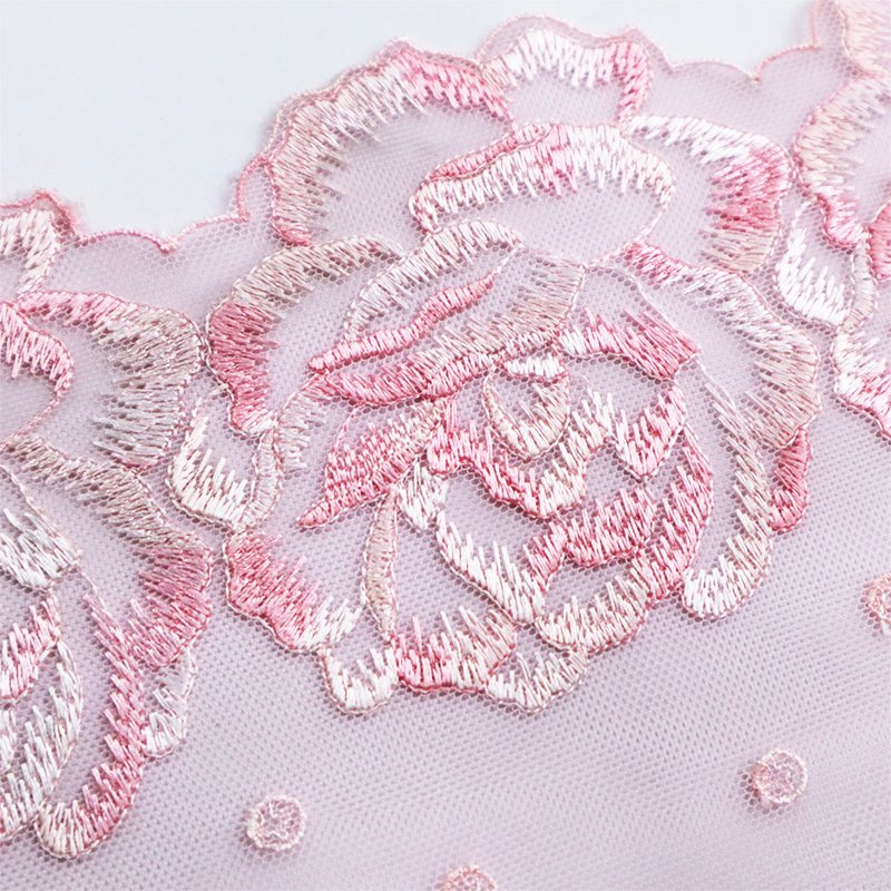 Elegant pink gradient 17cm lace embroidery with floral patterns lace applique trim