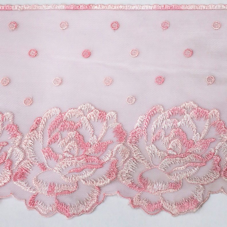 Elegant pink gradient 17cm lace embroidery with floral patterns lace applique trim