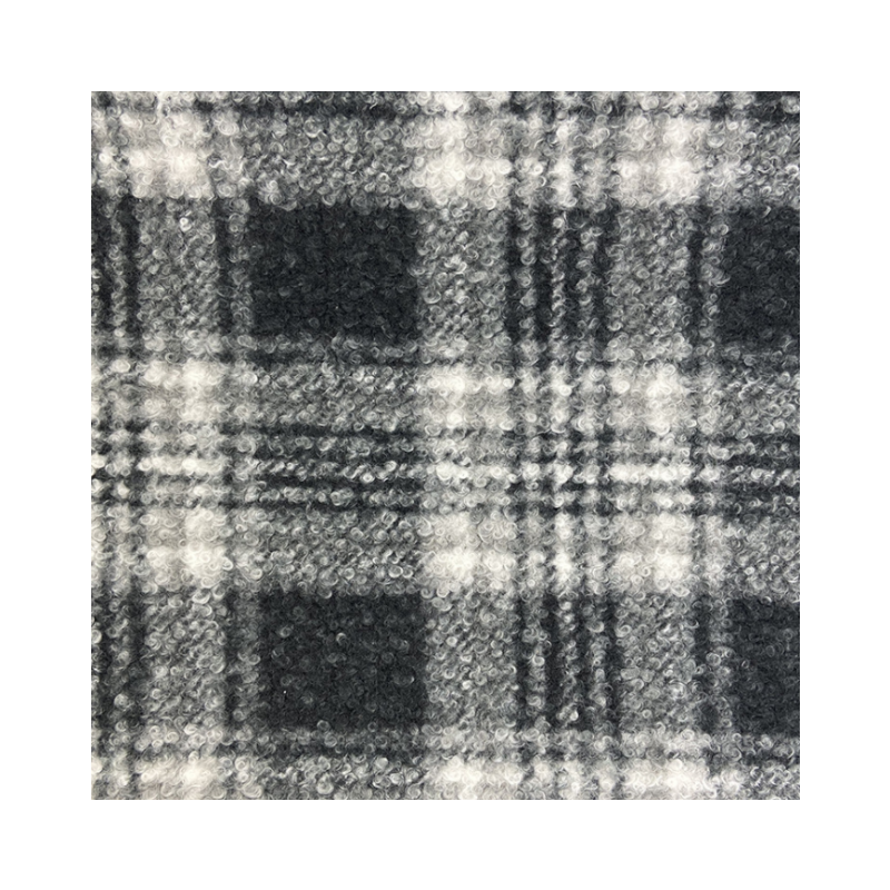 Best quality plaid design polyester comfortable knitting boucle tweed woolen fleece fabric for women outdoor jacket overcoat