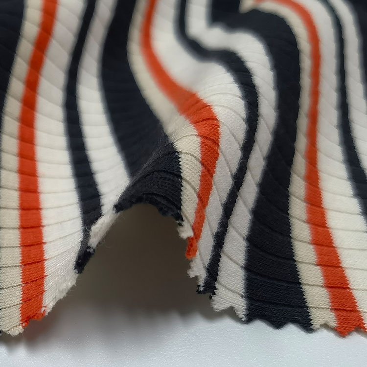 High quality heavy 276gsm colorful stripe 62%polyester 33%cotton 5%spandex rib fabric for women shirt,dress