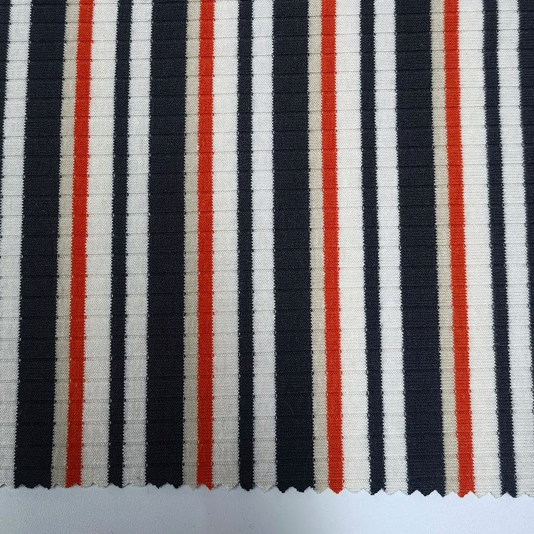 High quality heavy 276gsm colorful stripe 62%polyester 33%cotton 5%spandex rib fabric for women shirt,dress