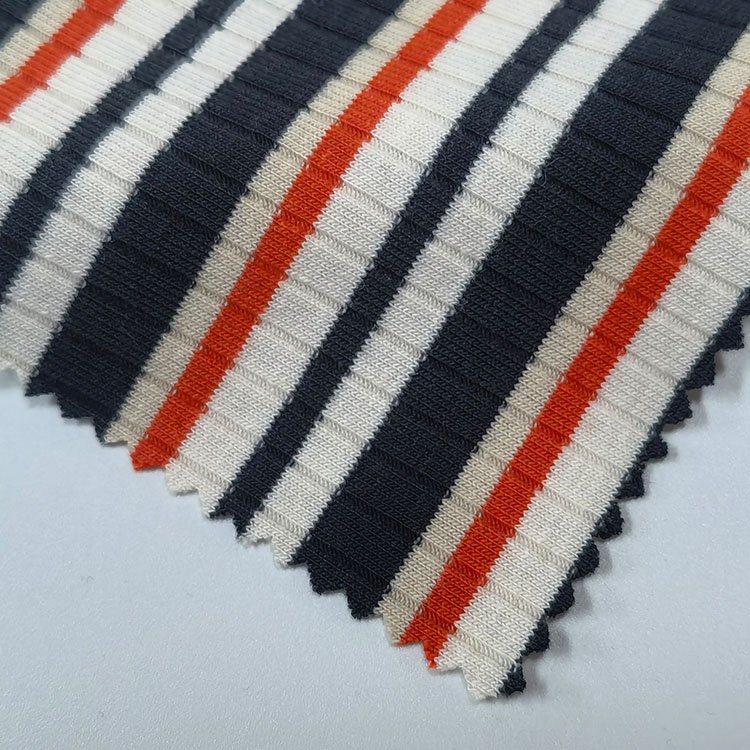 High quality heavy 276gsm colorful stripe 62%polyester 33%cotton 5%spandex rib fabric for women shirt,dress