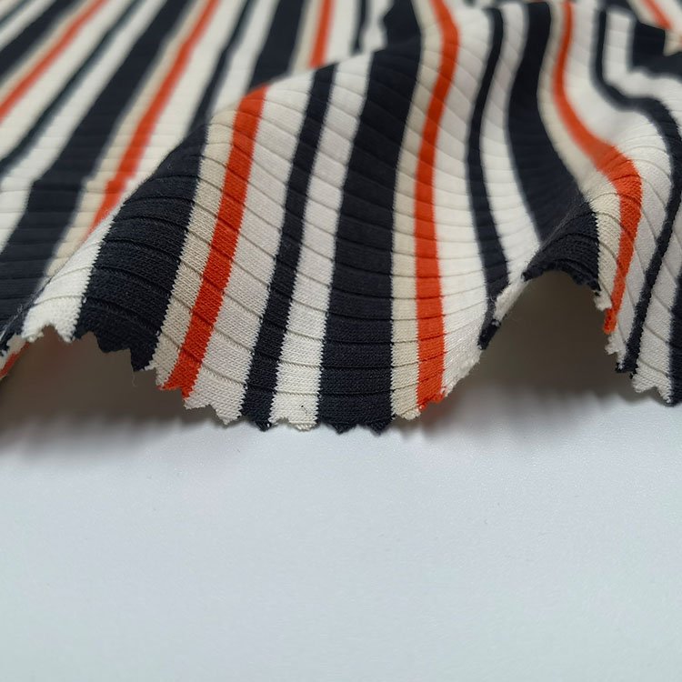 High quality heavy 276gsm colorful stripe 62%polyester 33%cotton 5%spandex rib fabric for women shirt,dress
