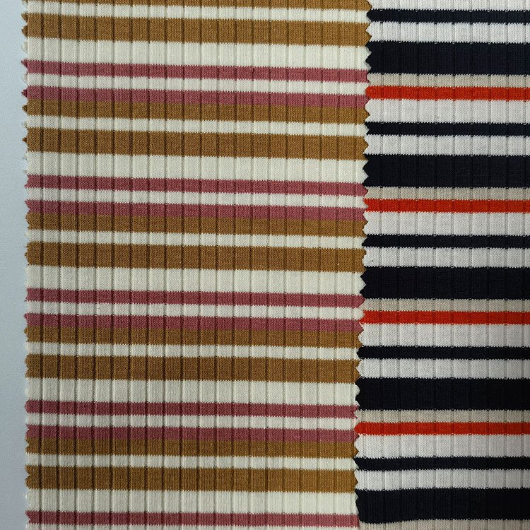 High quality heavy 276gsm colorful stripe 62%polyester 33%cotton 5%spandex rib fabric for women shirt,dress