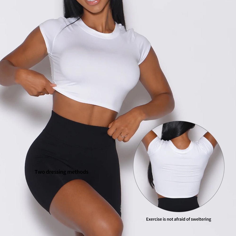 Custom Womens Short Sleeve Simple Lightweight Fitness Crop Top Tights Quick Dry Yoga Short Sleeve T-Shirt Sports Fitness Tops