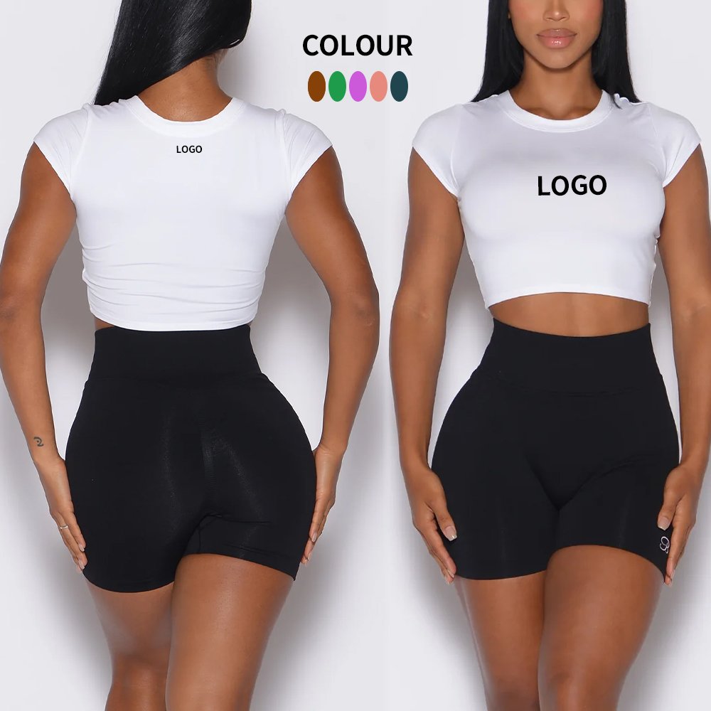 Custom Womens Short Sleeve Simple Lightweight Fitness Crop Top Tights Quick Dry Yoga Short Sleeve T-Shirt Sports Fitness Tops