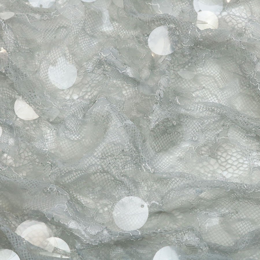 Fashionable Gray18mm Large Transparent Sequin Embroidery Fabric for Wedding Dress Bridal Gown