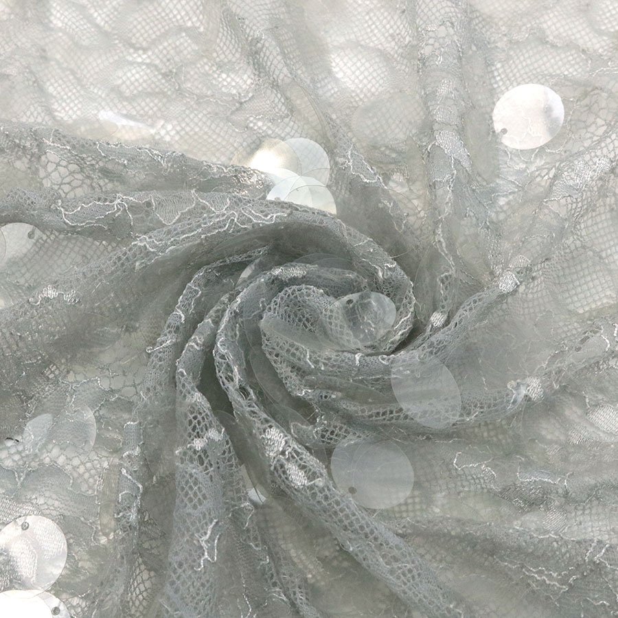 Fashionable Gray18mm Large Transparent Sequin Embroidery Fabric for Wedding Dress Bridal Gown