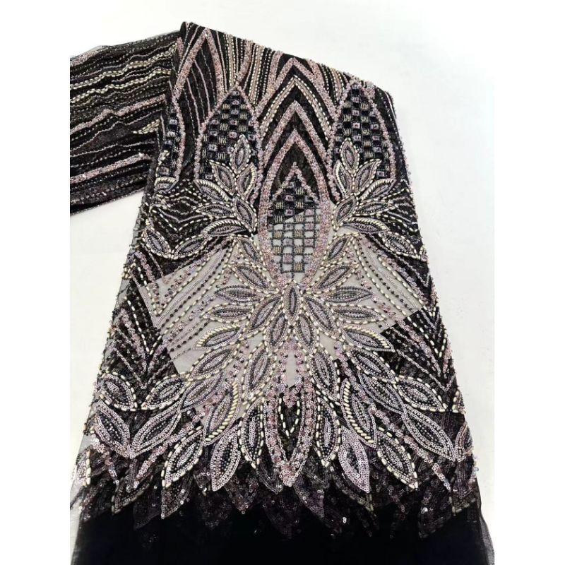 New Design Rhinestone Ombre Mesh Fabric Wedding Sequined 3D Beaded Heavy Lace Embroidery Tulle Mesh Fabric