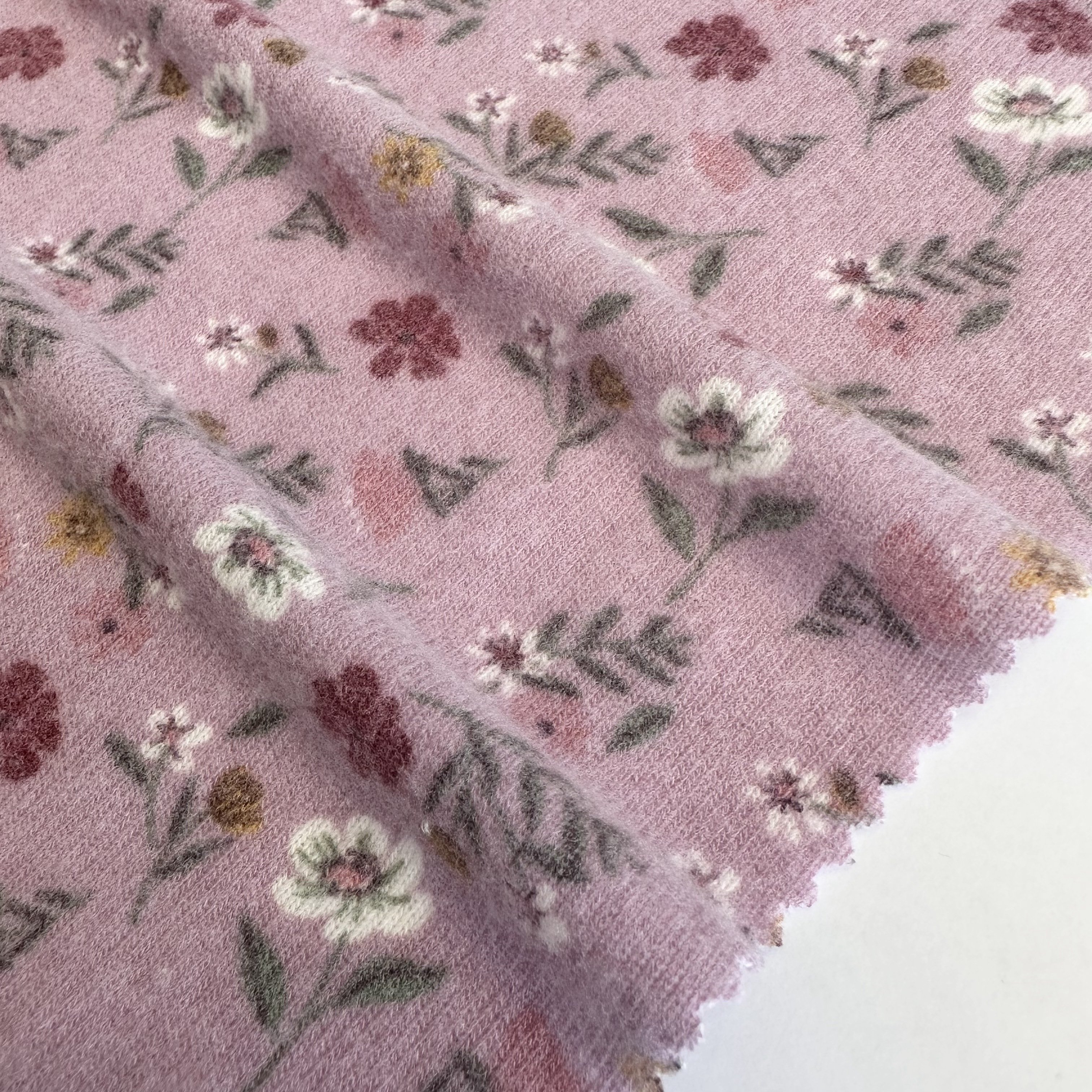 TR materials brushed hachi knit rib fabric Viscose Polyester floral print hacci fabric for coat sweater jacket