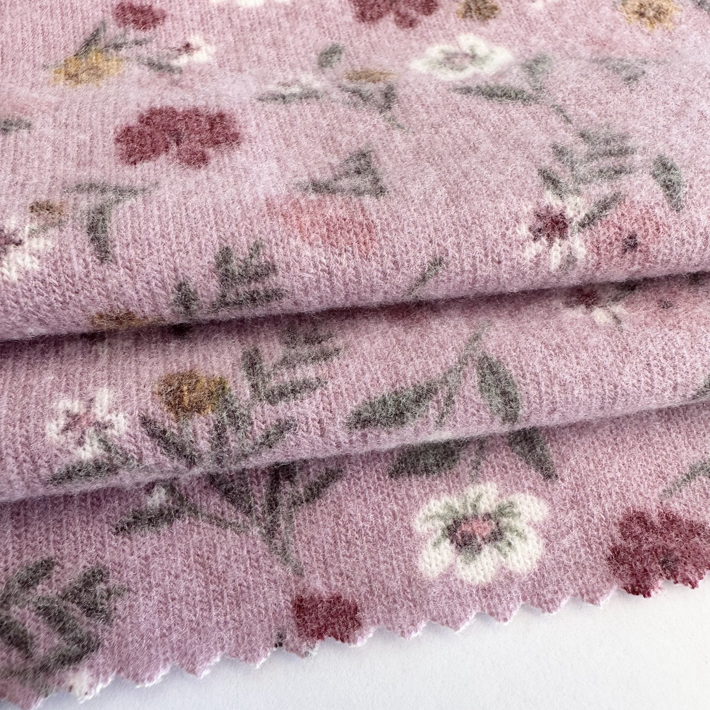 TR materials brushed hachi knit rib fabric Viscose Polyester floral print hacci fabric for coat sweater jacket