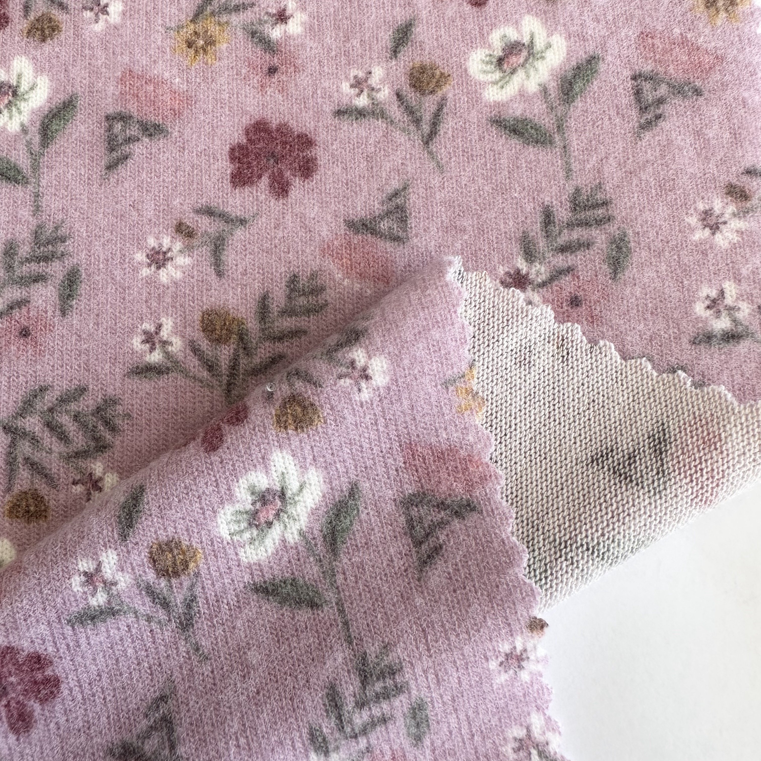 TR materials brushed hachi knit rib fabric Viscose Polyester floral print hacci fabric for coat sweater jacket
