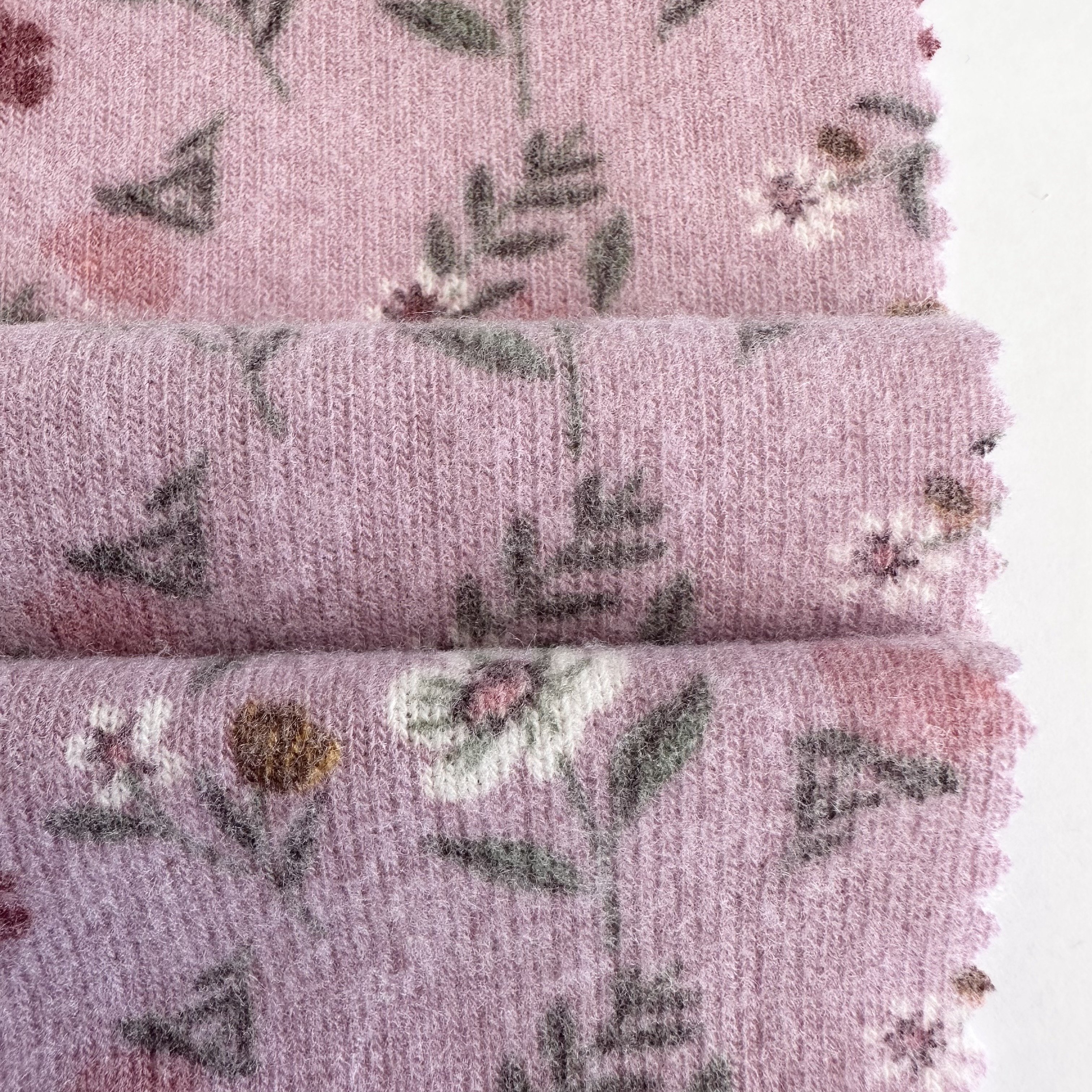 TR materials brushed hachi knit rib fabric Viscose Polyester floral print hacci fabric for coat sweater jacket