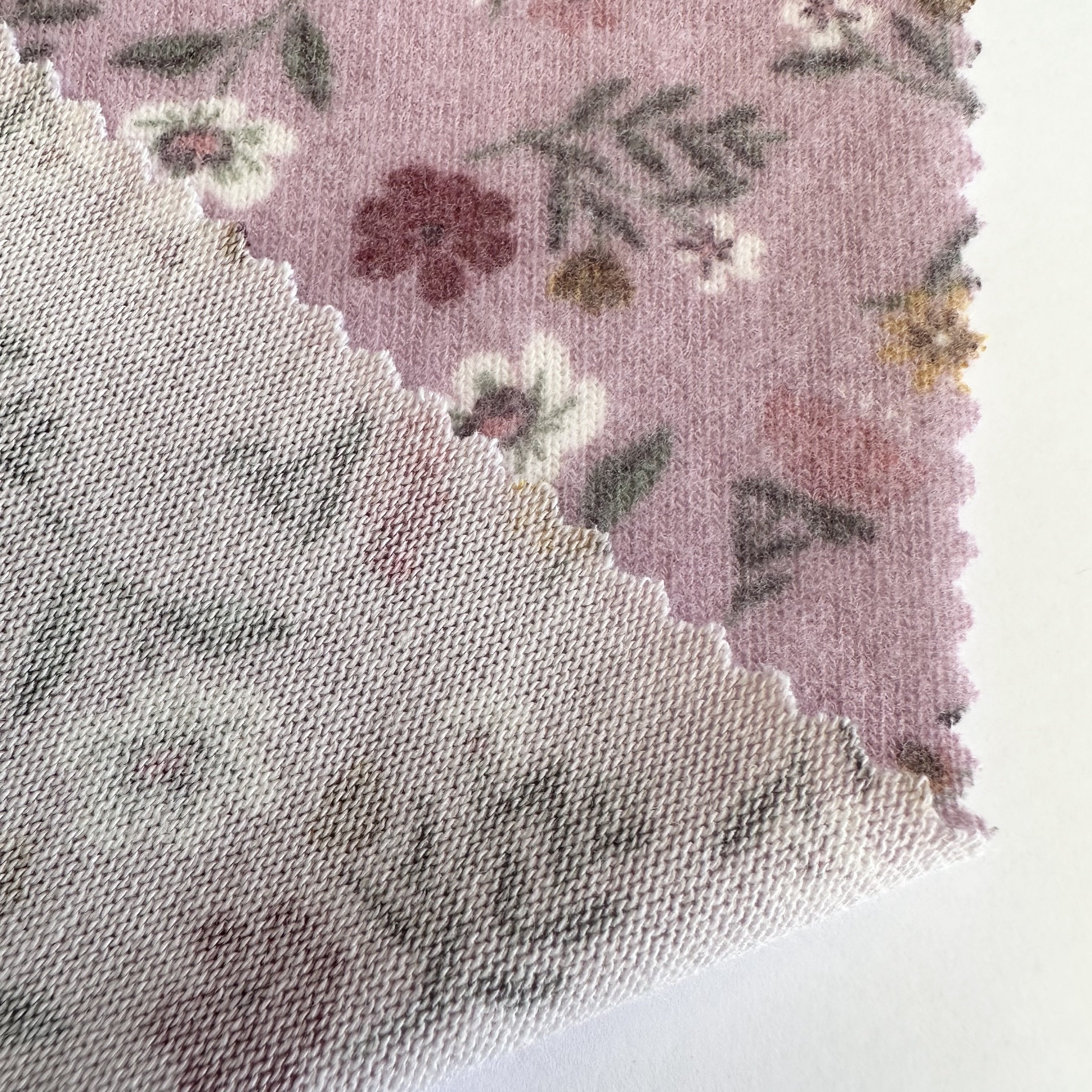 TR materials brushed hachi knit rib fabric Viscose Polyester floral print hacci fabric for coat sweater jacket