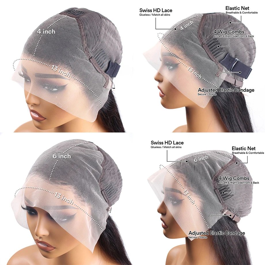 Deep Wave 13x4 Transparent lace Frontal Wig 30 Inch Curly Lace Front Human Hair Wigs For Black Women Pre Plucked Brazilian Hair