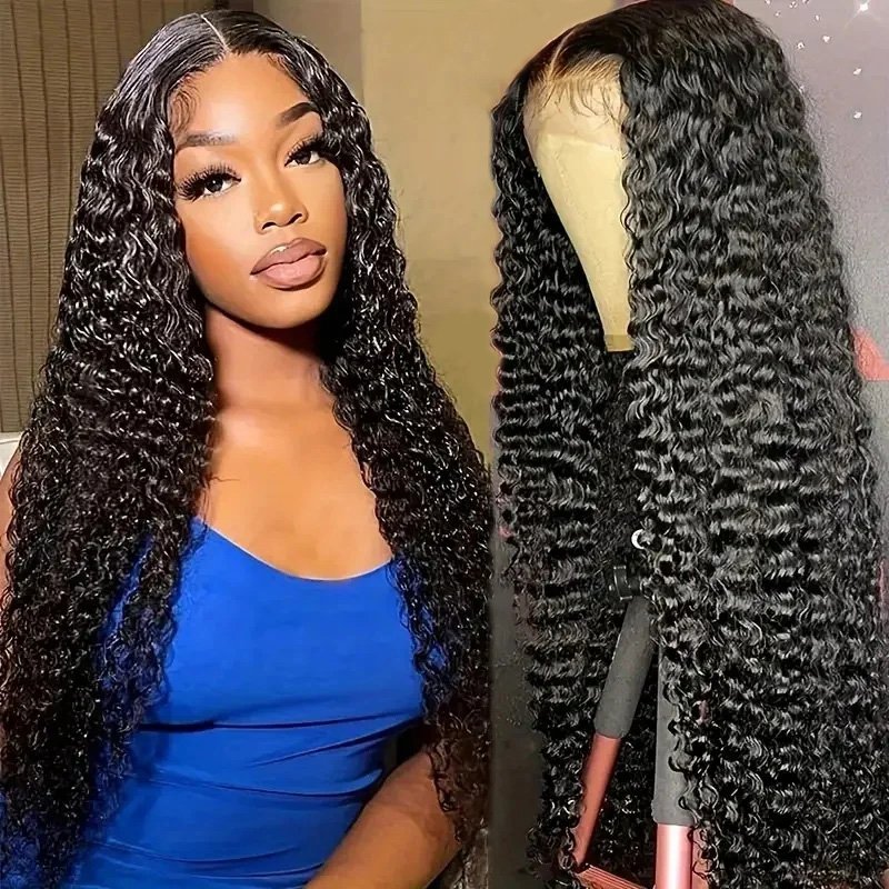 Deep Wave 13x4 Transparent lace Frontal Wig 30 Inch Curly Lace Front Human Hair Wigs For Black Women Pre Plucked Brazilian Hair