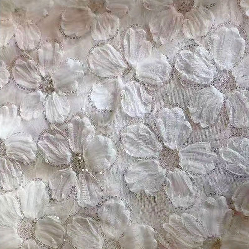 French guipure Soft stretch 3D fancy floral plain knitting metallic crochet mesh sequin voile embroidery lace fabric