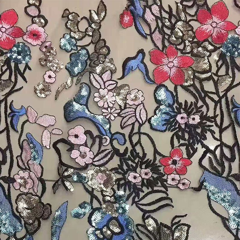 French guipure Soft stretch 3D fancy floral plain knitting metallic crochet mesh sequin voile embroidery lace fabric