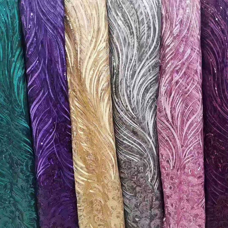 French guipure Soft stretch 3D fancy floral plain knitting metallic crochet mesh sequin voile embroidery lace fabric