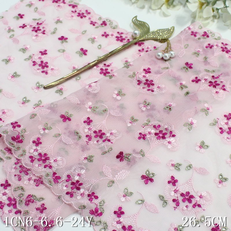 Width 27cm colorful polyester spandex elastic bra lace trim pink embroidery lace fabric for underwear decorations