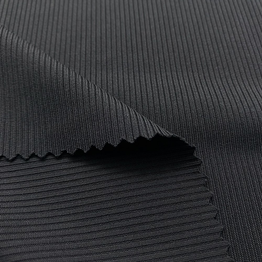 Professional Manufacturer 91% Polyester 9%Spandex 2x2 Rib Piece Dye Knitted Fabric With Regular Finish